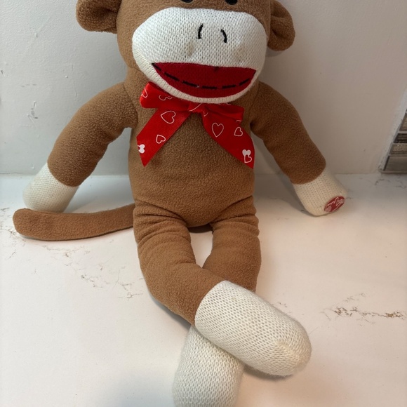 19 inch Dan Dee Sock Monkey with red heart bow - Picture 4 of 6